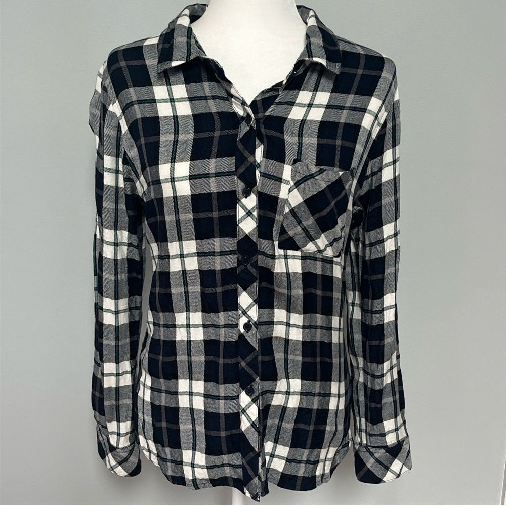 Rails Women’s Plaid Button Down Flannel‎ Shirt Size S Navy White Green
